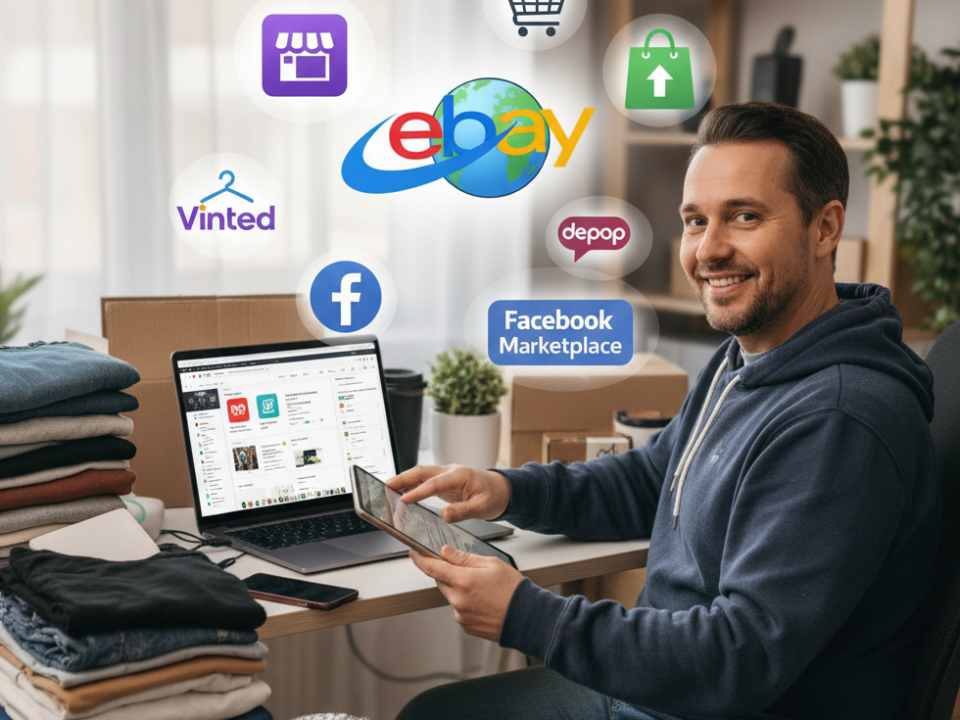 A clean, modern graphic explaining UK side-hustle tax rules, highlighting the £1,000 trading allowance, when to register for Self Assessment, and examples of common side hustles like baking, selling online, dog walking, and freelancing.