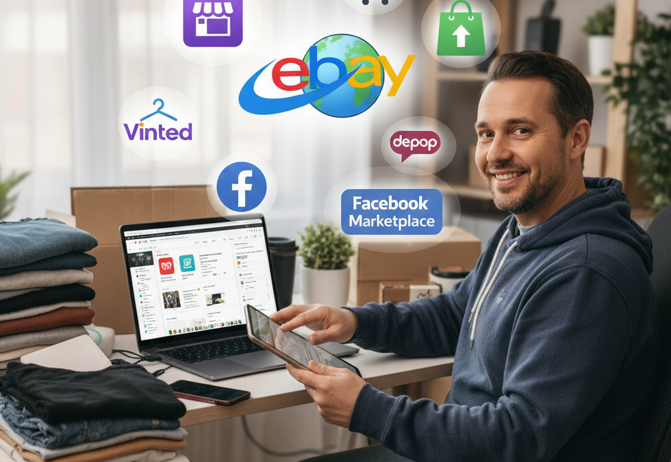 A clean, modern graphic explaining UK side-hustle tax rules, highlighting the £1,000 trading allowance, when to register for Self Assessment, and examples of common side hustles like baking, selling online, dog walking, and freelancing.