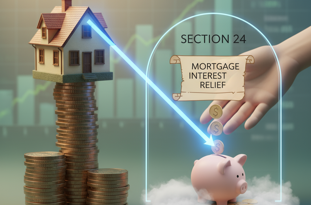 Section 24 mortgage interest relief explained for UK landlords, showing how tax relief is restricted to a 20 percent credit on finance costs.