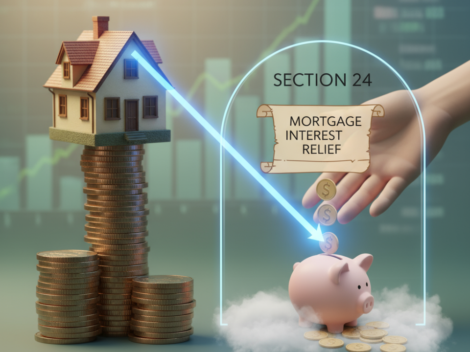 Section 24 mortgage interest relief explained for UK landlords, showing how tax relief is restricted to a 20 percent credit on finance costs.