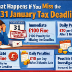 What happens if you miss the 31 January tax deadline in the UK including HMRC penalties interest and fines