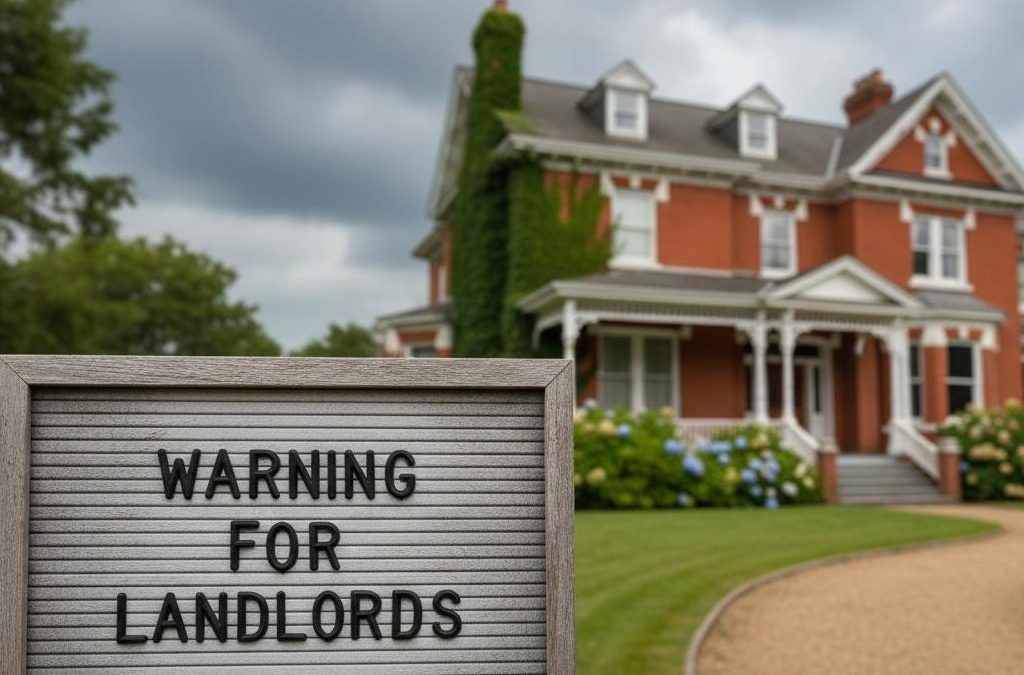 Landlord reviewing rental income records on a laptop with HMRC Property Let Campaign warning message displayed.