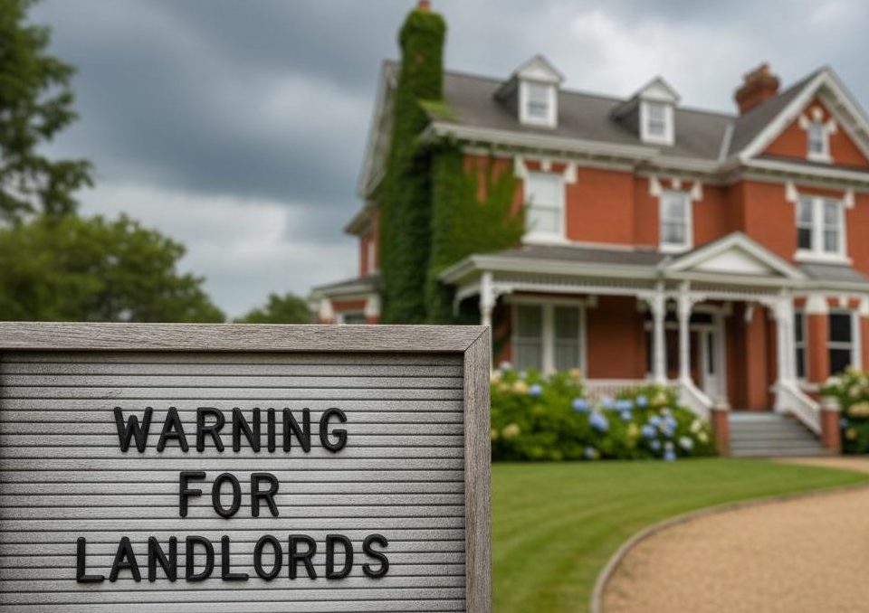Landlord reviewing rental income records on a laptop with HMRC Property Let Campaign warning message displayed.