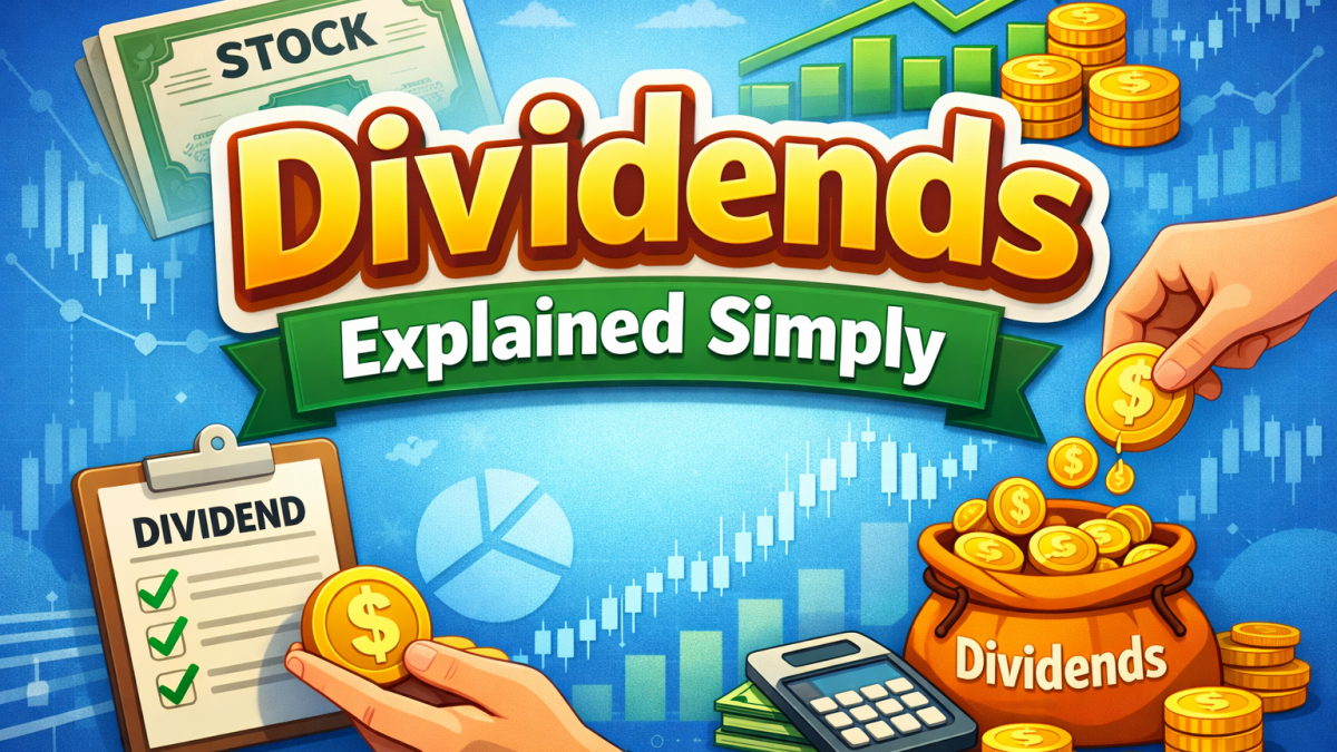 Dividends explained simply with illustrated example showing shares, income payments, and investment growth