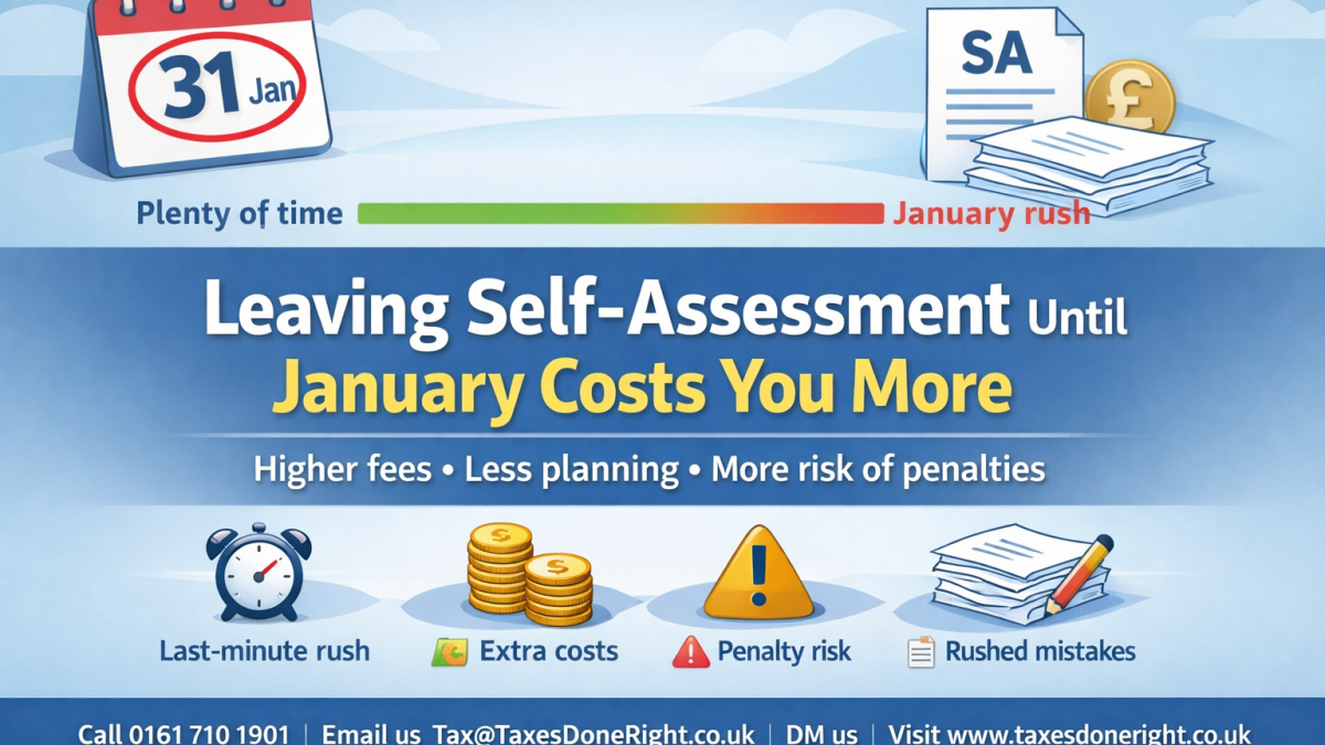 Leaving Self-Assessment until January costs you more due to higher fees, missed planning and HMRC penalties