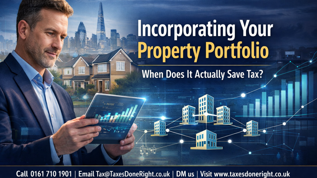 Incorporating a UK property portfolio to save tax, landlord reviewing property investments and company structure planning