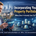 Incorporating a UK property portfolio to save tax, landlord reviewing property investments and company structure planning