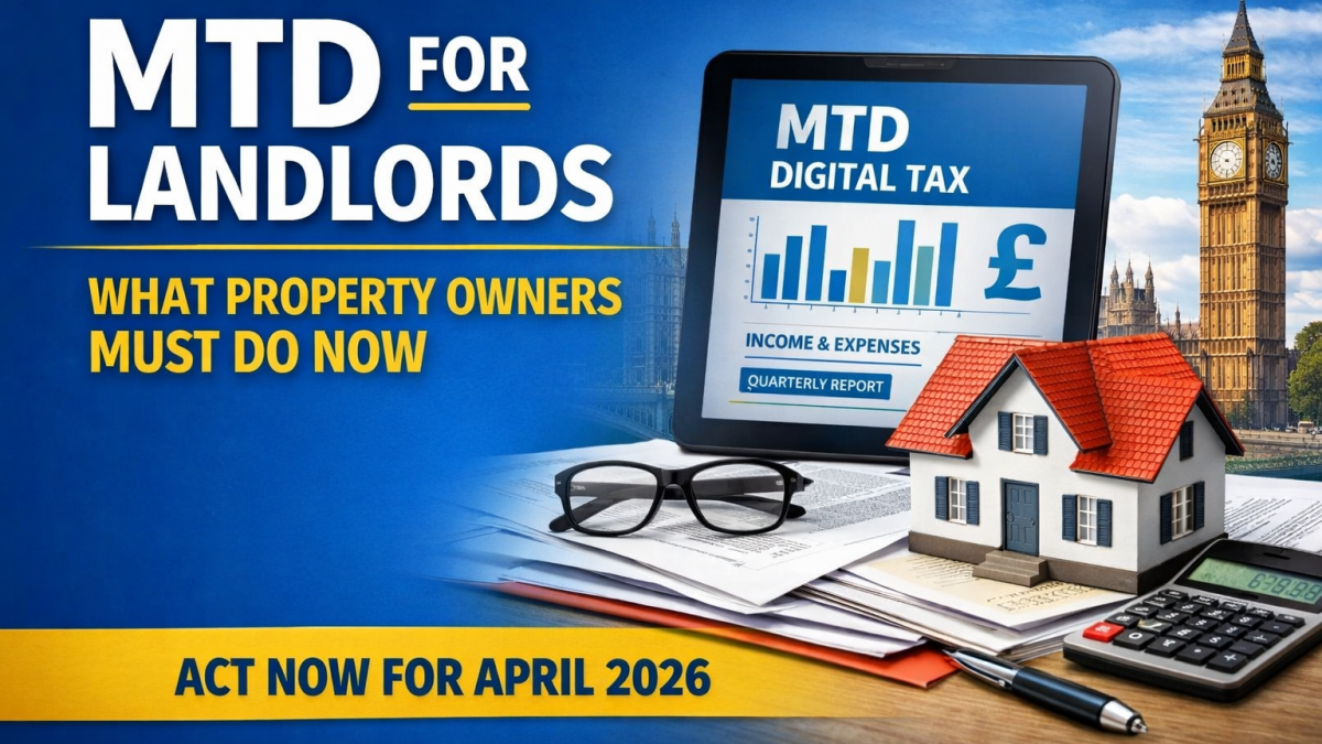 MTD for Landlords April 2026 digital tax reporting for UK property owners with tablet showing income and expenses