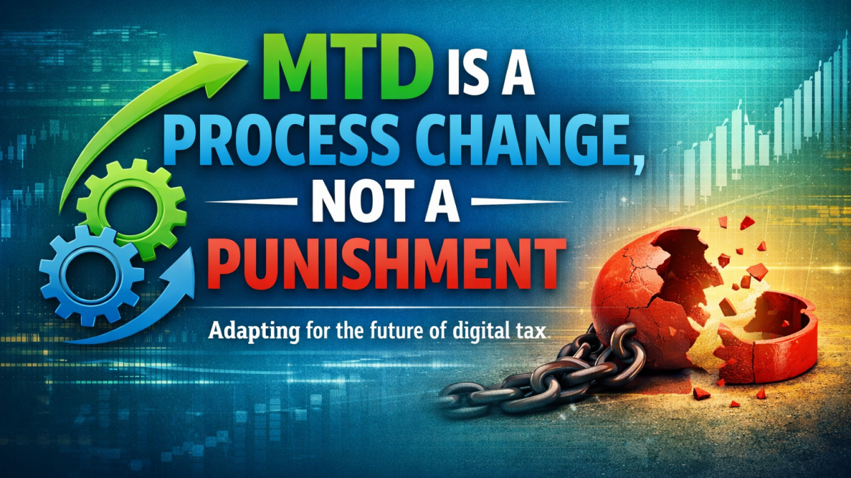 Illustration showing Making Tax Digital as a business process change rather than a tax penalty