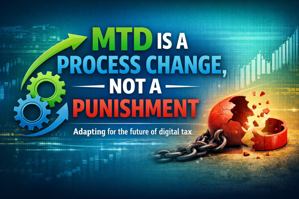 Illustration showing Making Tax Digital as a business process change rather than a tax penalty