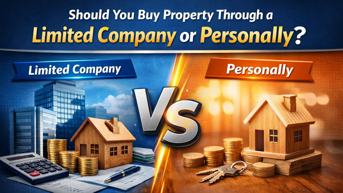 Comparison of buying UK rental property through a limited company versus personal ownership showing tax and investment considerations for landlords.