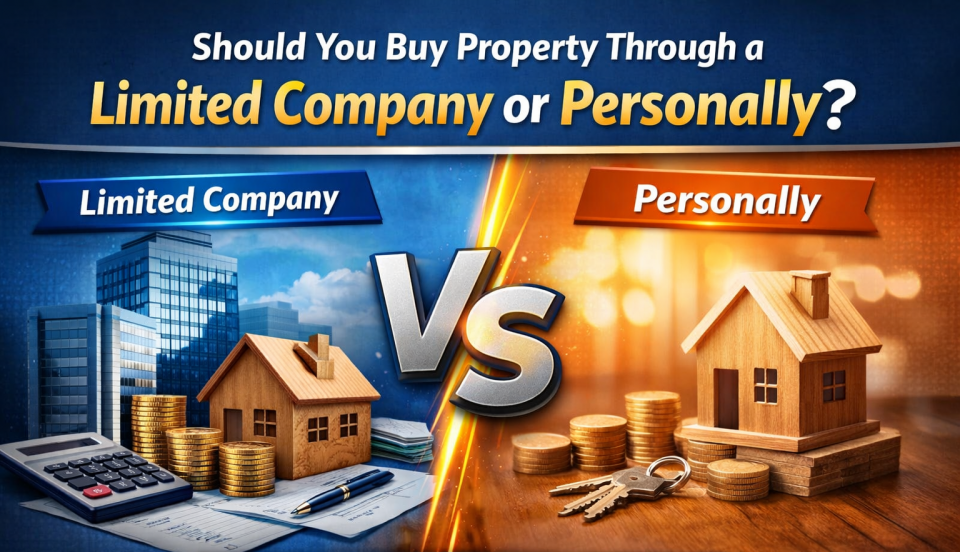Comparison of buying UK rental property through a limited company versus personal ownership showing tax and investment considerations for landlords.