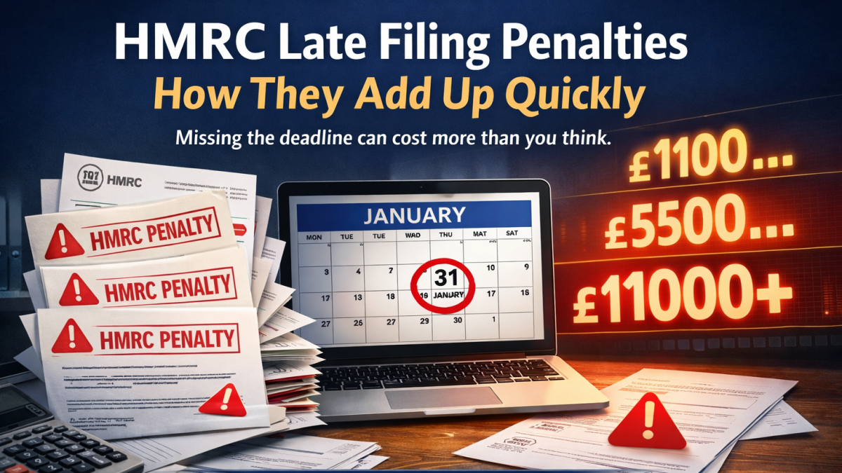 HMRC late filing penalties increasing quickly with UK tax deadline calendar and penalty notices