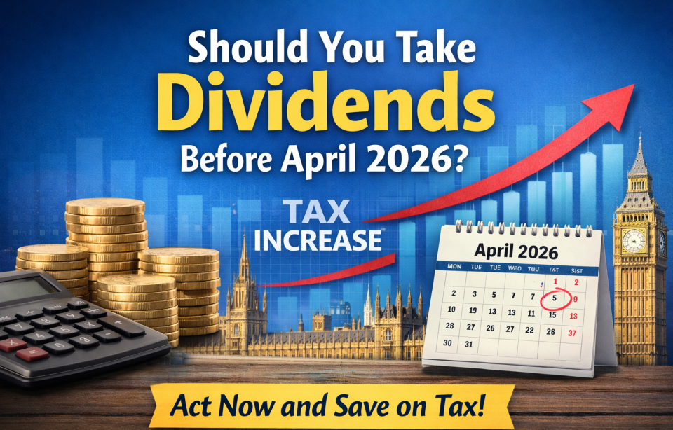 Should you take dividends before April 2026 UK tax increase planning image with calendar and coins