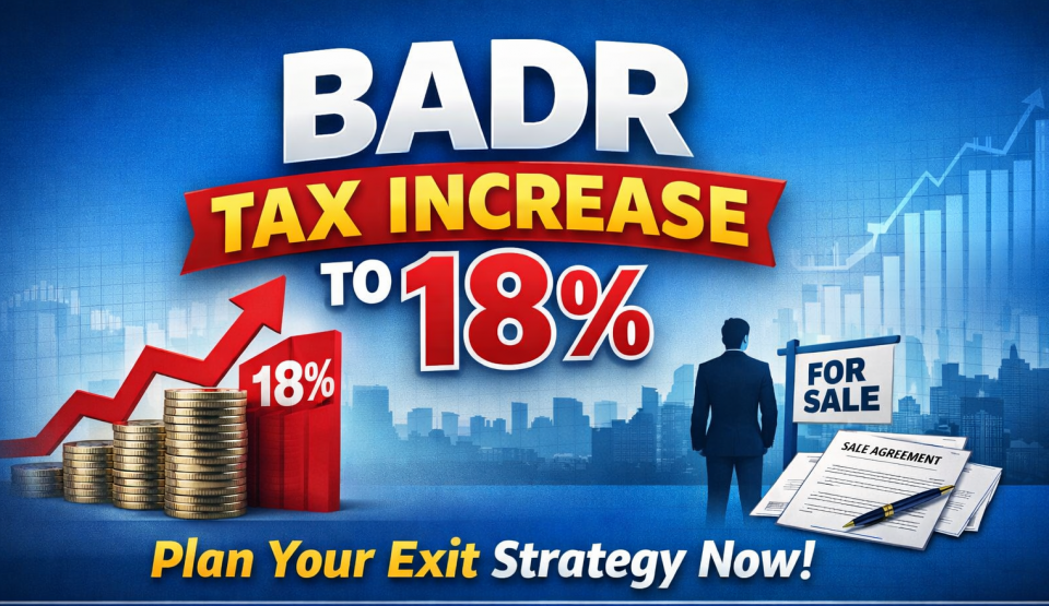 Business Asset Disposal Relief BADR tax increase to 18 percent UK business sale tax planning