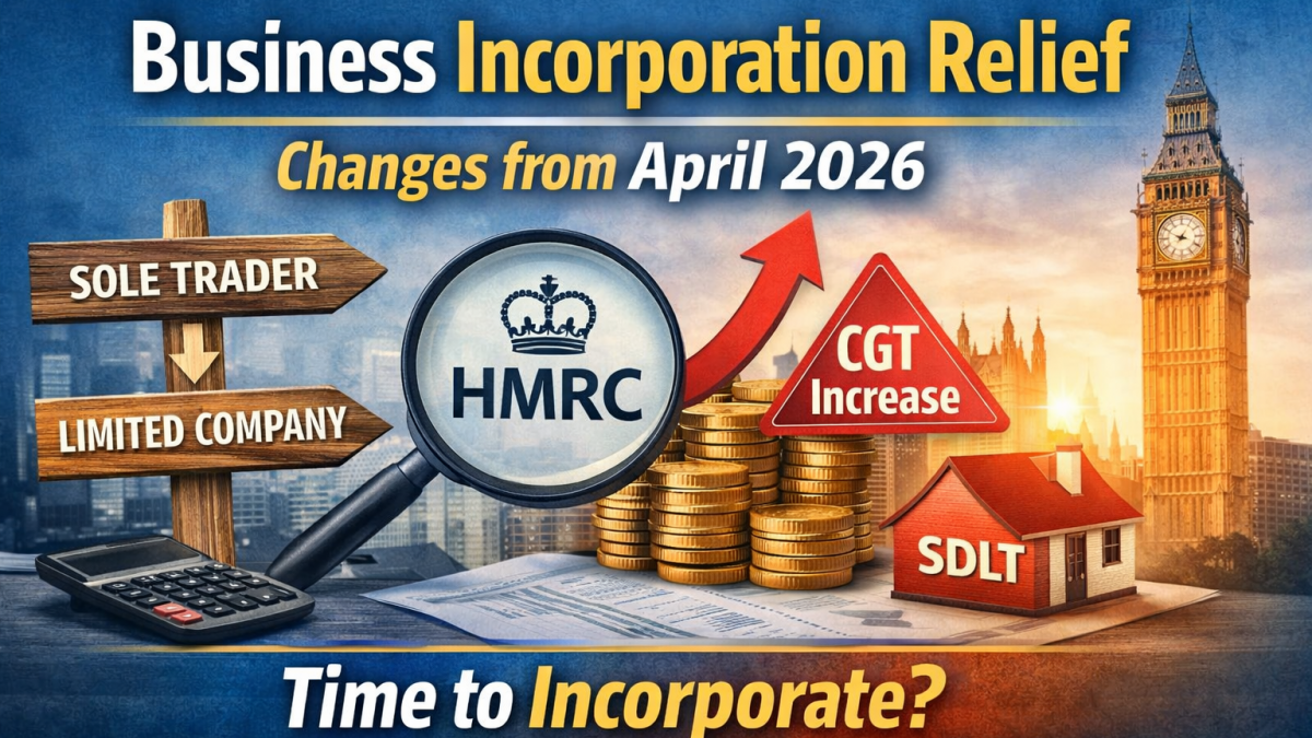 Business Incorporation Relief changes from April 2026 showing CGT increase and move from sole trader to limited company