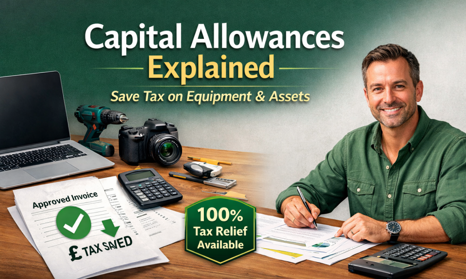 Capital allowances explained UK showing business equipment and tax savings for small businesses