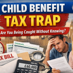 Child Benefit tax trap UK showing £60000 threshold and worried couple reviewing tax bill