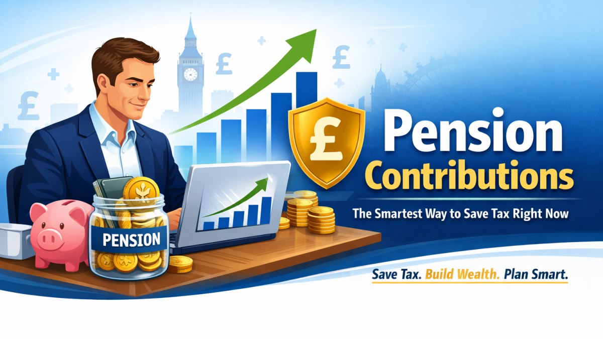 Pension contributions tax saving illustration showing financial growth, pension pot and UK tax efficiency