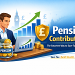 Pension contributions tax saving illustration showing financial growth, pension pot and UK tax efficiency