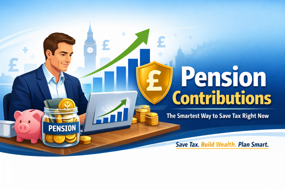 Pension contributions tax saving illustration showing financial growth, pension pot and UK tax efficiency