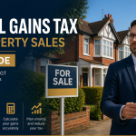 Capital Gains Tax on property sales UK 2026 guide with house for sale sign and financial planning concept