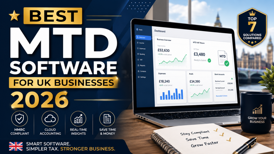 Best MTD Software UK 2026 comparison showing HMRC-compliant cloud accounting software for UK businesses, sole traders and limited companies.