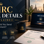 Business owner reviewing HMRC bank details before making a UK tax payment with secure online banking.
