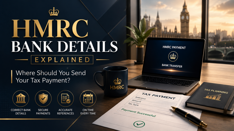Business owner reviewing HMRC bank details before making a UK tax payment with secure online banking.