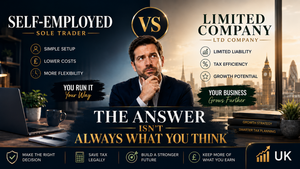Self-Employed vs Limited Company comparison for UK business owners choosing the right business structure