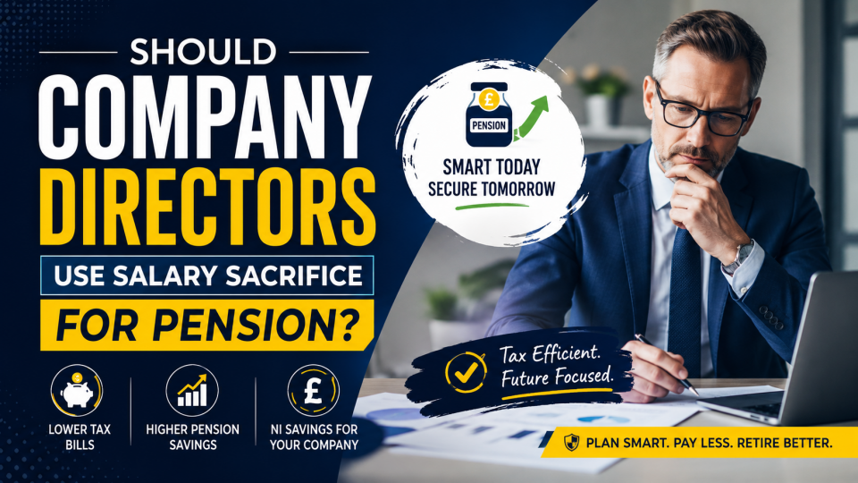 Professional business owner reviewing pension and tax planning strategies, illustrating Director Salary Sacrifice Pension for UK limited company directors.