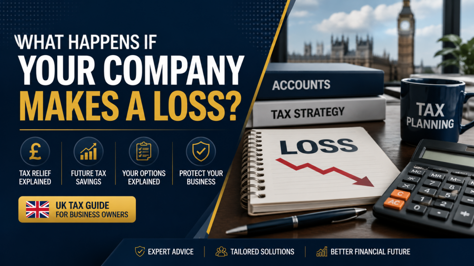 Company Makes a Loss guide showing UK business tax relief, Corporation Tax loss relief, trading losses, and financial planning for limited companies.