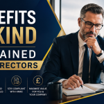 Benefits in Kind Explained for Directors premium UK tax guide thumbnail showing a business director reviewing finances with tax planning visuals.
