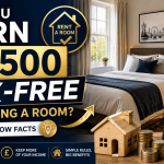 Modern UK bedroom with a tax-free income concept, illustrating the Rent a Room Scheme and earning up to £7,500 tax-free by renting out a furnished room.