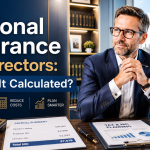 Premium featured image illustrating National Insurance for Directors, showing a UK company director reviewing payroll and National Insurance calculations with London in the background.