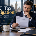 HMRC Tax Investigation – business owner reviewing an HMRC enquiry letter with tax documents and financial records