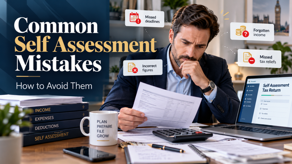 Common Self Assessment mistakes and how to avoid them, including missed HMRC deadlines, incorrect tax figures, undeclared income and missed tax reliefs.